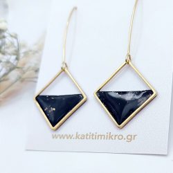 Σκουλαρίκια πηλού κρεμαστά μαύρο - Image 3