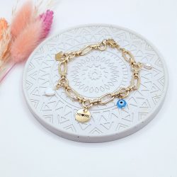 Ατσάλι βραχιόλι αλυσίδα με διάφορα κρεμαστά και "μαμά" ατσάλι - Image 3