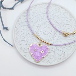 Κολιέ Violet με κορδόνι και καρδιά ατσάλι - Image 3