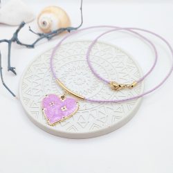 Κολιέ Violet με κορδόνι και καρδιά ατσάλι