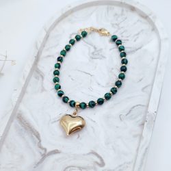 Βραχιόλι μαλαχίτη με καρδιά ατσάλι
